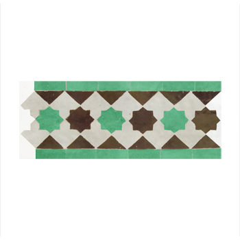 Mosaic House Moroccan tile Kmarshoun 12-19-1 Light Green Brown White  zellige, mosaic, zellij, border, glaze, stars, traditonal 